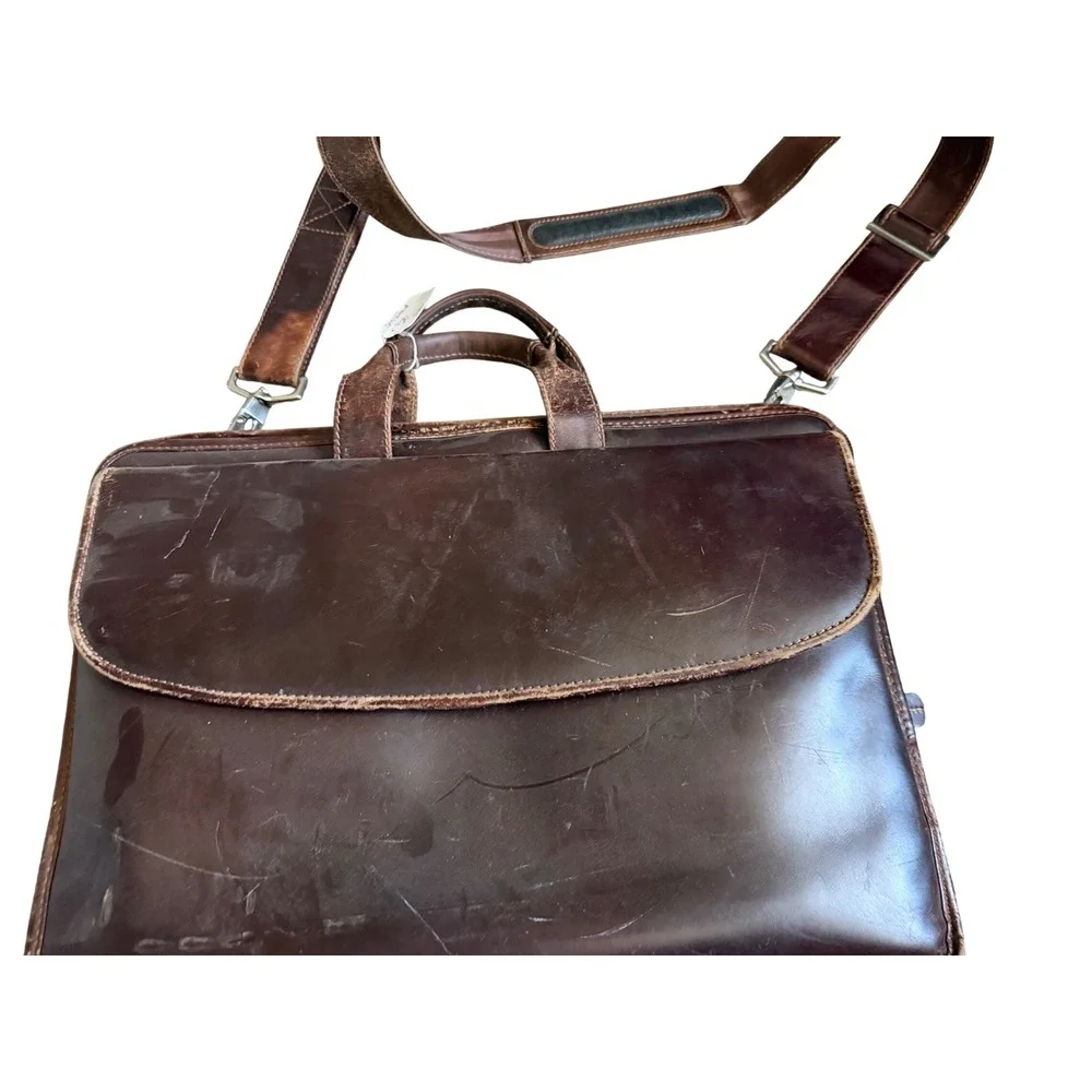 Johnston & Murphy Mens Brown Leather Briefcase Laptop Messenger Bag